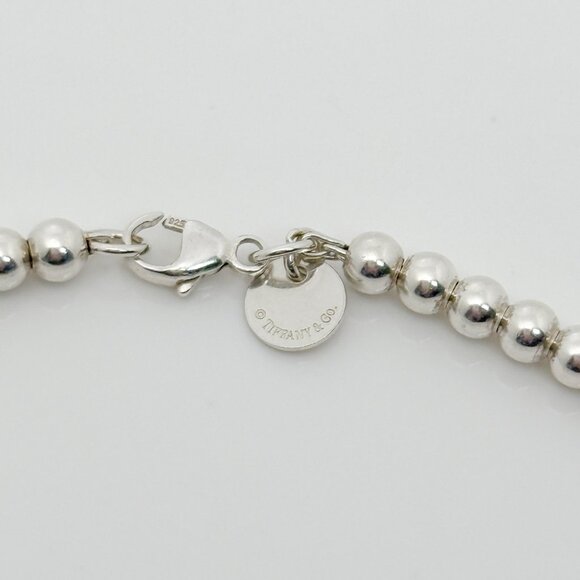 Small 7" Return to Tiffany Blue Enamel Heart Tag Bead Charm Bracelet - Picture 6 of 7